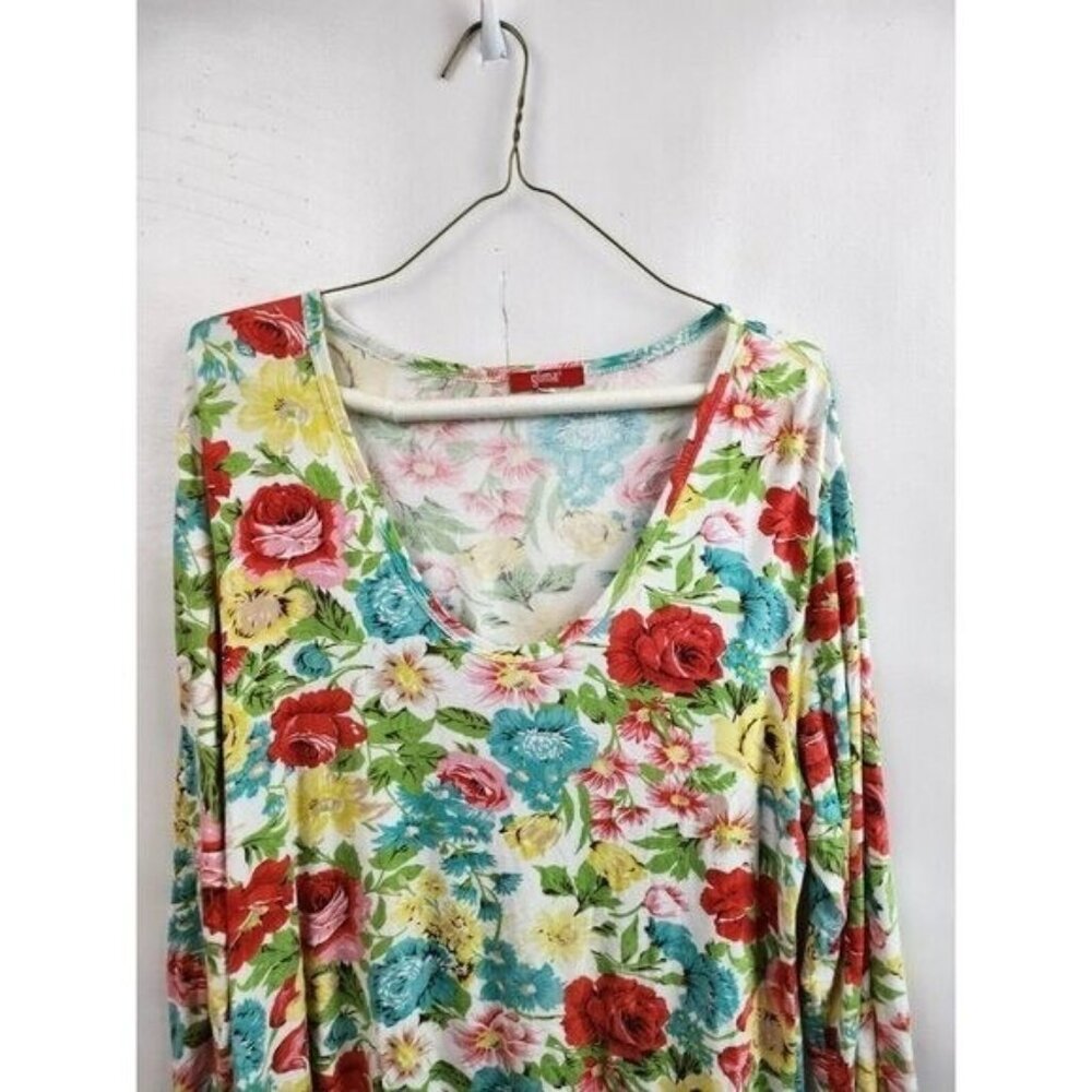 Glima Womens Wearable Art Tunic Top Medium Multi Floral 3/4 Sleeve BOHO Cottage - Picture 2 of 7